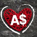 Love of money. Australia Dollar symbol on a red heart. Love theme