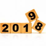 New Year 2019 and Old 2018 with wood block isolated