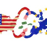 Illustration about the trade war between the united states and europe