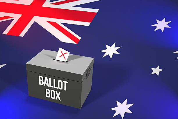 Casting A Vote In A Black Ballot Box For An Election In Australia - 