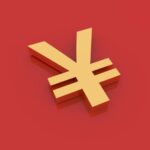 Japanese currency sign on a red background. 3 d rendering illustration.